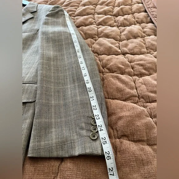 Couture Italian Beige Glen Plaid Super 150s Wool Blazer